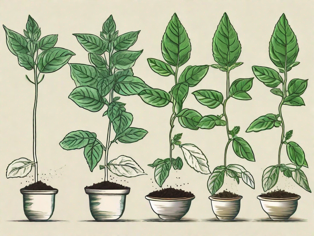 Tulsikraut (holy basil) plants in various stages of growth